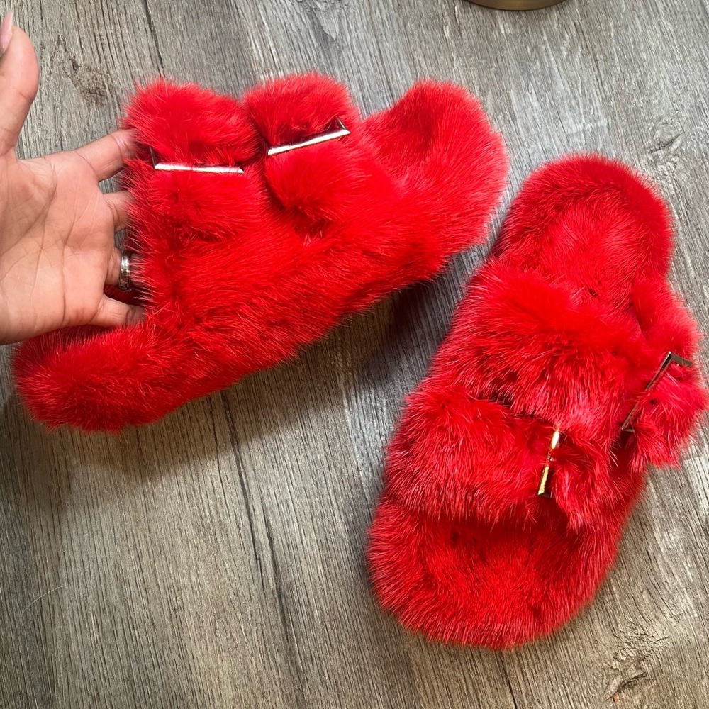 Customized red mink sandals size 7